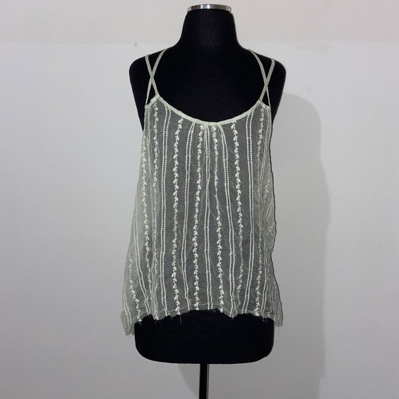 Free People Tops - FREE PEOPLE LIGHT GREEN SHEER STRAPPY TANK TOP - L